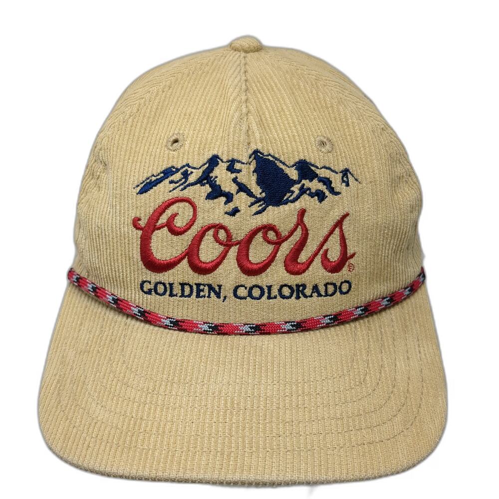 Coors 5 Panel Beige One Size Corduroy Rope Snapback Hat Golden Colorado Mountain